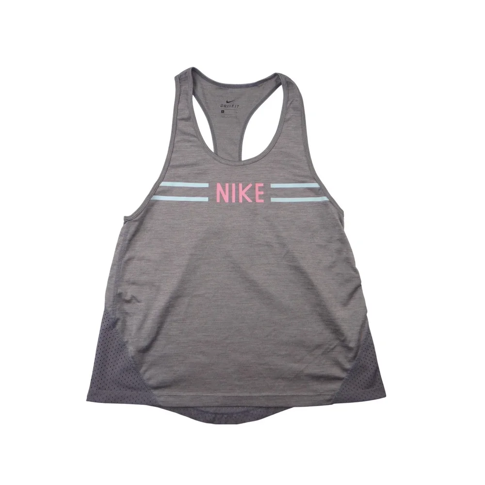Nike Dri Fit Racerback Tank Top Gray Pink Stripes Athletic Workout Size‎ S